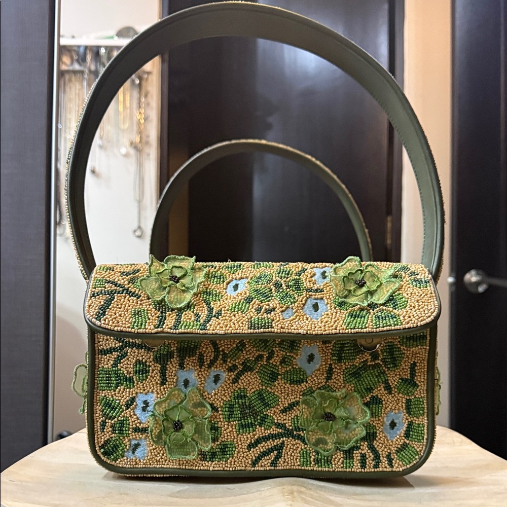 Embroidered Floral Green Handbag